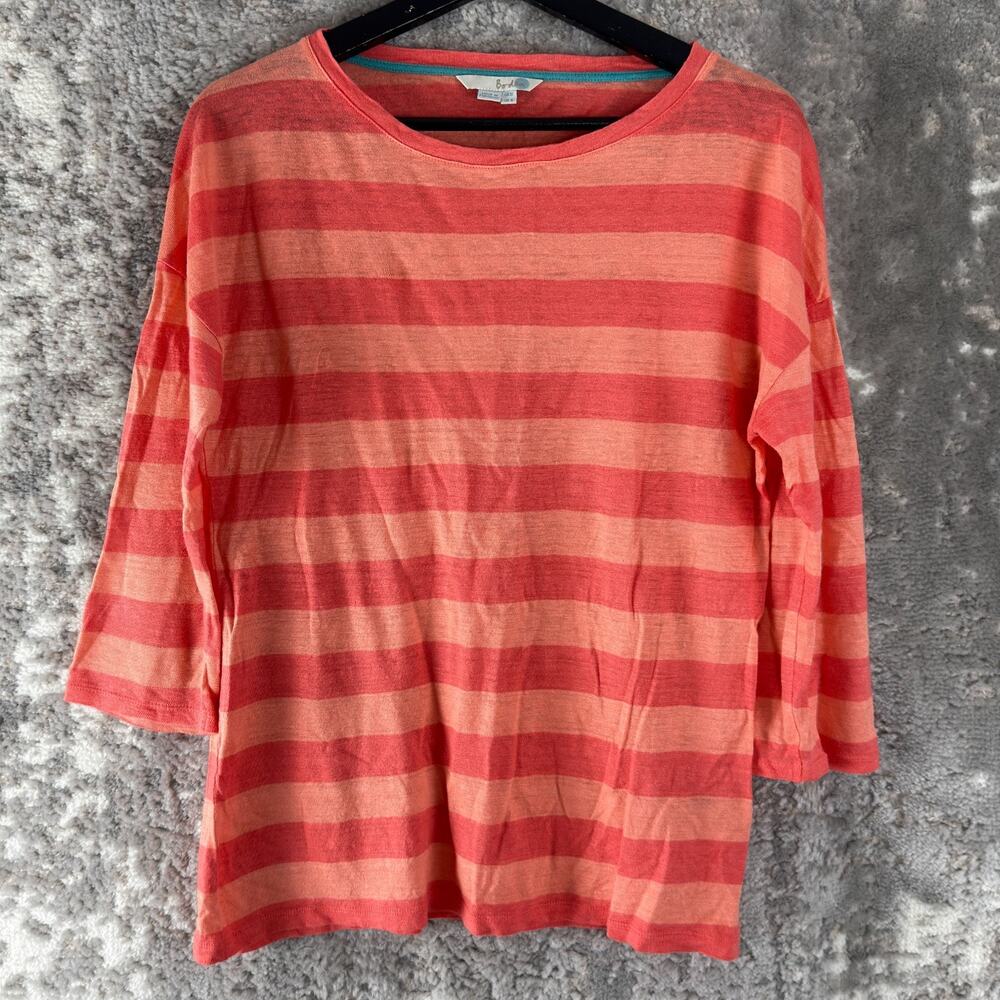 Boden Size 6 Striped Casual Linen Top Red Orange 3/4 Sleeve Pullover Shirt